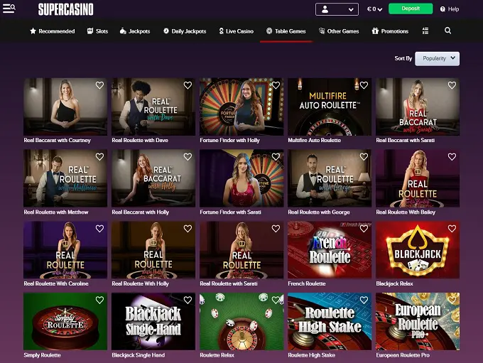 casino table games online